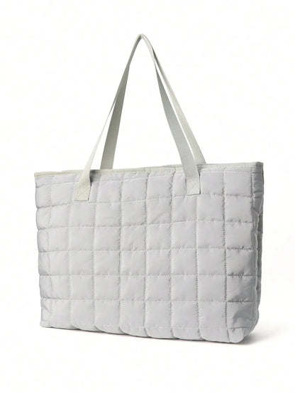 Shoulder Bags- Quilted Carryall Shoulder Bag- Grey- IndioGear Fashion and Gear