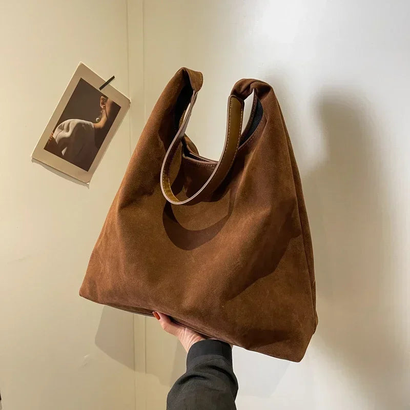 Shoulder Bags- Suede Shoulder Bag Solid Color Simple Casual Commuter Bag- - IndioGear.com