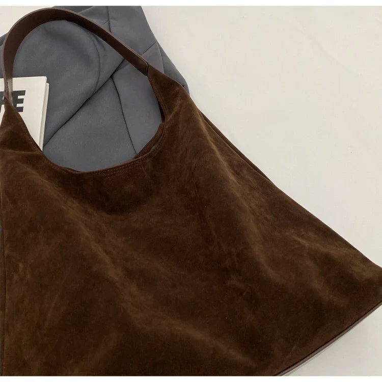 Shoulder Bags- Suede Shoulder Bag Solid Color Simple Casual Commuter Bag- - IndioGear.com