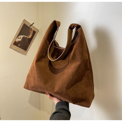 Shoulder Bags- Suede Shoulder Bag Solid Color Simple Casual Commuter Bag- - IndioGear.com