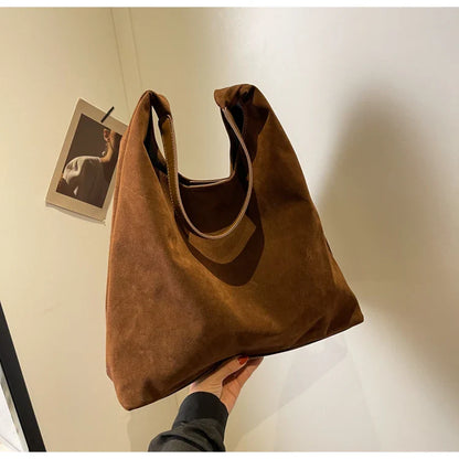 Shoulder Bags- Suede Shoulder Bag Solid Color Simple Casual Commuter Bag- - IndioGear.com