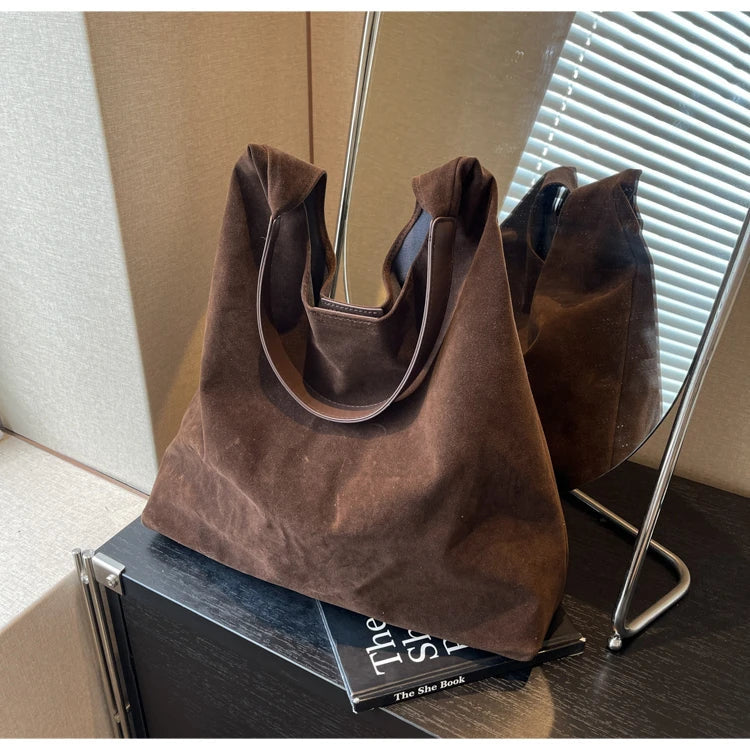 Shoulder Bags- Suede Shoulder Bag Solid Color Simple Casual Commuter Bag- - IndioGear.com