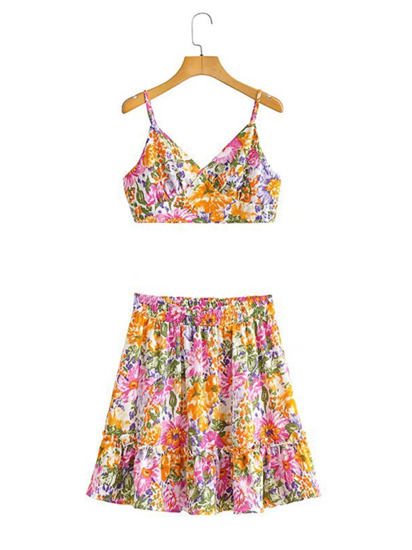 Skirt Set- Tropical Paradise Duo A-Line Mini Skirt & Crop Cami- - IndioGear.com