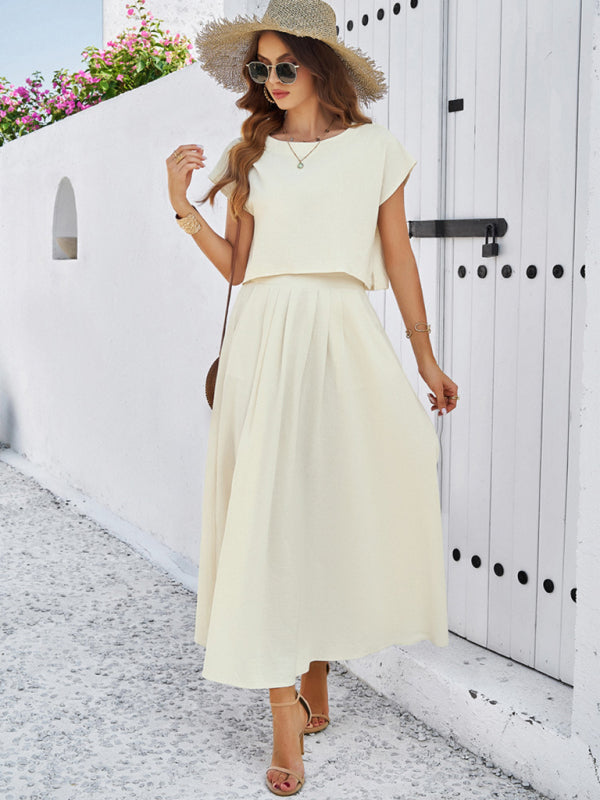 Skirt Set- Vacay Classic 2-Piece Summer Outfit - Cap Sleeve Blouse & Flare Skirt- - IndioGear Fashion and Gear