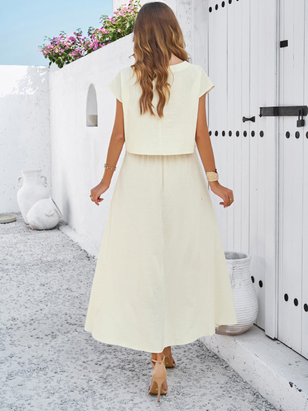 Skirt Set- Vacay Classic 2-Piece Summer Outfit - Cap Sleeve Blouse & Flare Skirt- - IndioGear Fashion and Gear