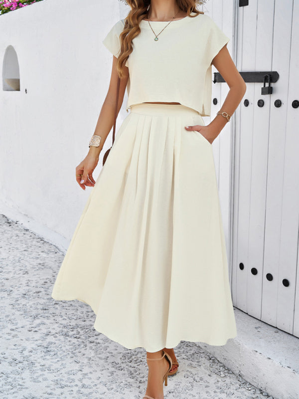 Skirt Set- Vacay Classic 2-Piece Summer Outfit - Cap Sleeve Blouse & Flare Skirt- - IndioGear Fashion and Gear