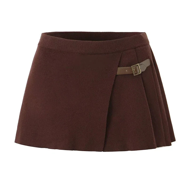 Skirt Sets- Classic Skirt & Sweater Combo - Women Two-Piece Knit Set- Only brown skirt- IndioGear.com