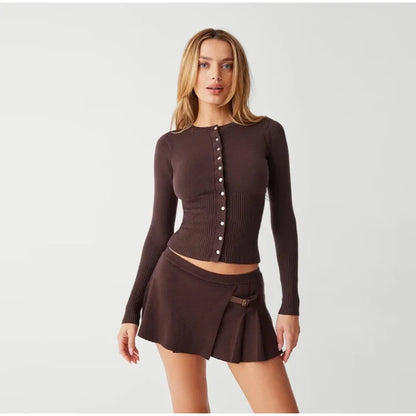 Skirt Sets- Classic Skirt & Sweater Combo - Women Two-Piece Knit Set- - IndioGear.com