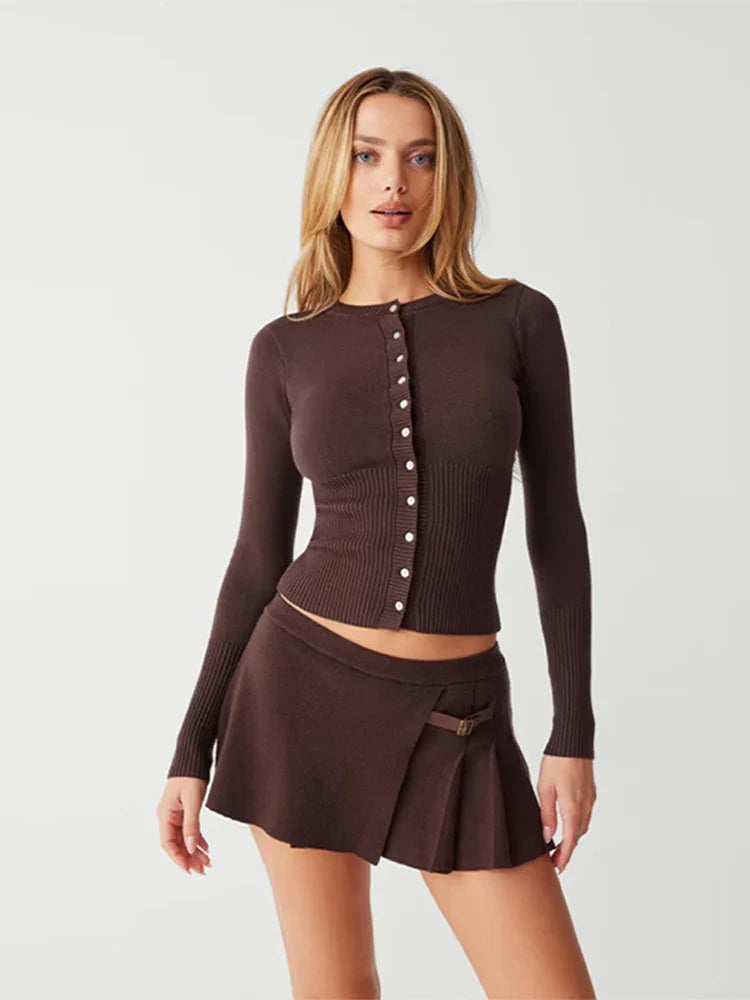 Skirt Sets- Classic Skirt & Sweater Combo - Women Two-Piece Knit Set- - IndioGear.com