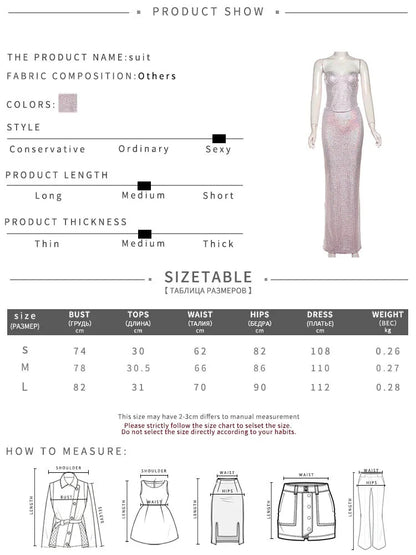 Skirt Sets- Elegant Sequin Gala Dress Sparkle Bustier Top & Maxi Skirt- - IndioGear Women Clothing