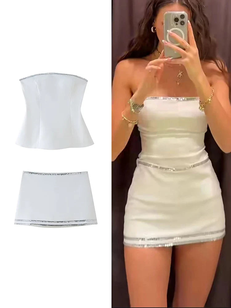 Skirt Sets- Sparkle Tube Bodycon Skirt Set with Built-in Shorts- - IndioGear.com