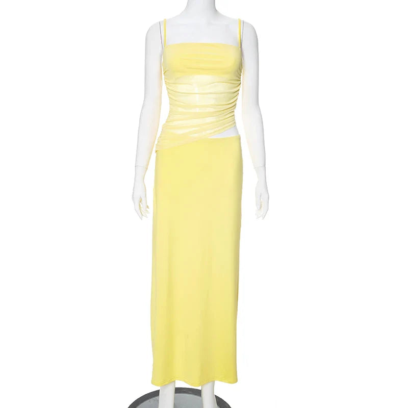 Skirt Sets- Vibrant Yellow Cami Top and Maxi Skirt Two-Piece Set- - IndioGear.com