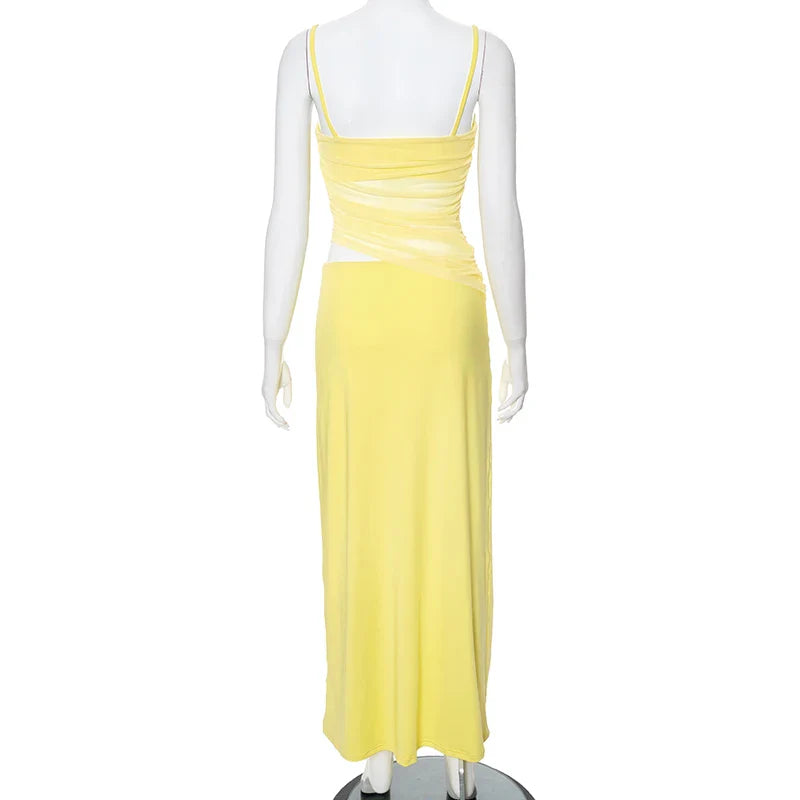 Skirt Sets- Vibrant Yellow Cami Top and Maxi Skirt Two-Piece Set- - IndioGear.com