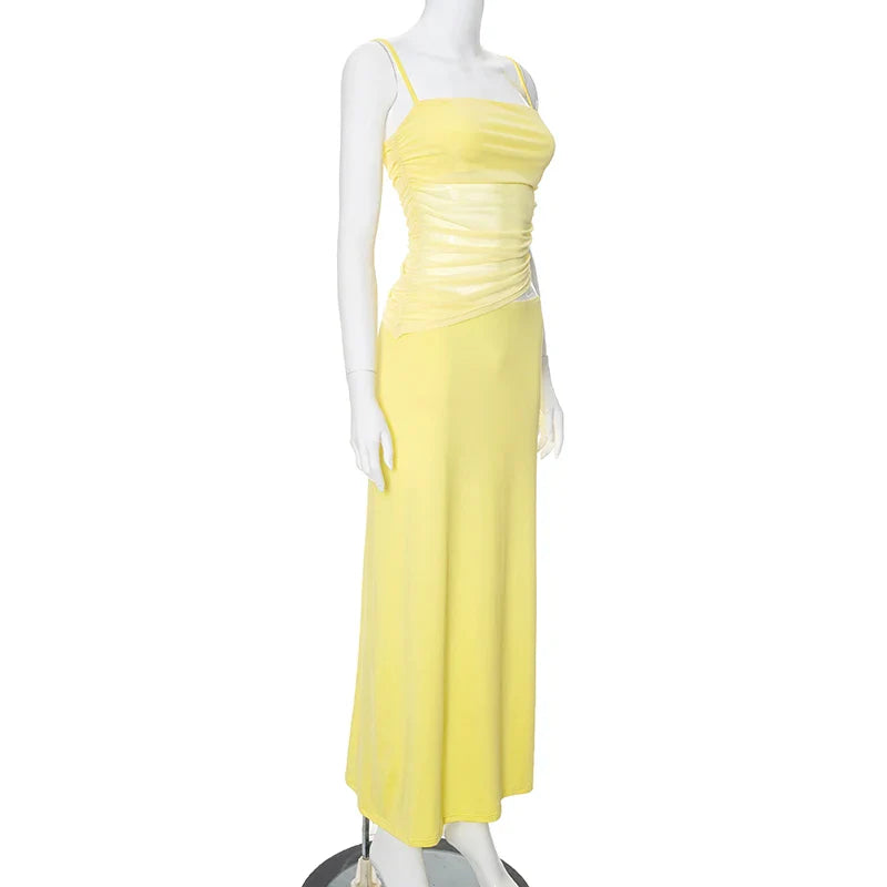 Skirt Sets- Vibrant Yellow Cami Top and Maxi Skirt Two-Piece Set- - IndioGear.com