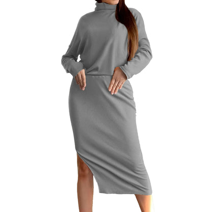 Skirt & Top Matching Set- Loose Rib Knit Skirts + Sweaters Matching Set Outfit – Casual Outfit- Grey- IndioGear.com