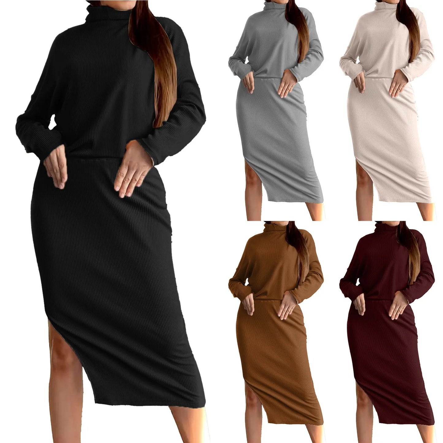 Skirt & Top Matching Set- Loose Rib Knit Skirts + Sweaters Matching Set Outfit – Casual Outfit- - IndioGear.com