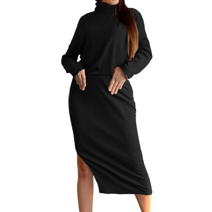 Skirt & Top Matching Set- Loose Rib Knit Skirts + Sweaters Matching Set Outfit – Casual Outfit- Black- IndioGear.com