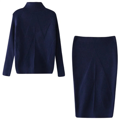 Skirt and Top Matching Sets- Cable Knit Skirt and Top Matching Set for Women- Navy Blue- IndioGear.com