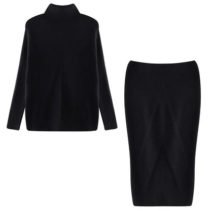 Skirt and Top Matching Sets- Cable Knit Skirt and Top Matching Set for Women- Black- IndioGear.com