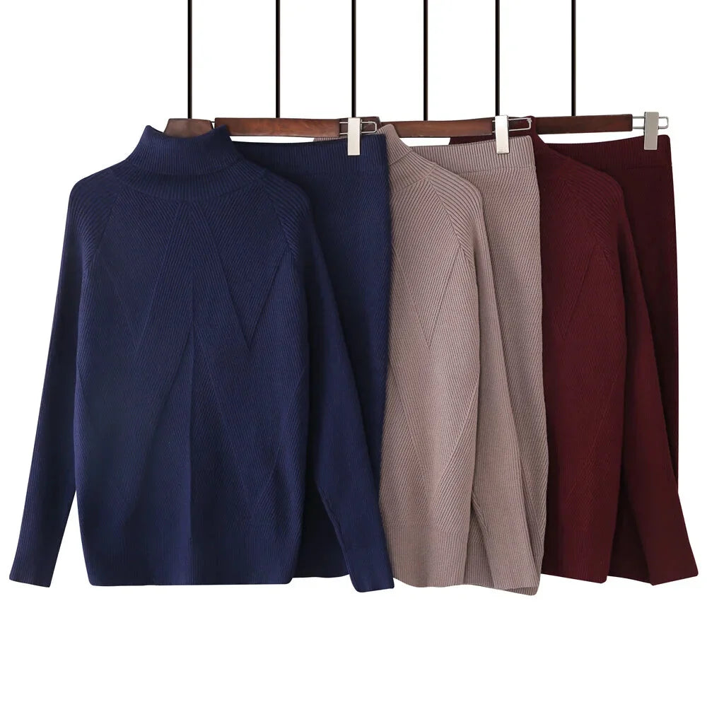 Skirt and Top Matching Sets- Cable Knit Skirt and Top Matching Set for Women- - IndioGear.com