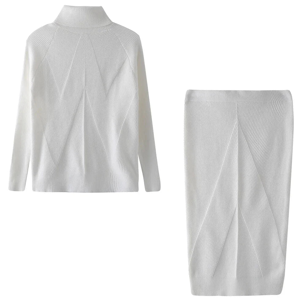 Skirt and Top Matching Sets- Cable Knit Skirt and Top Matching Set for Women- White- IndioGear.com