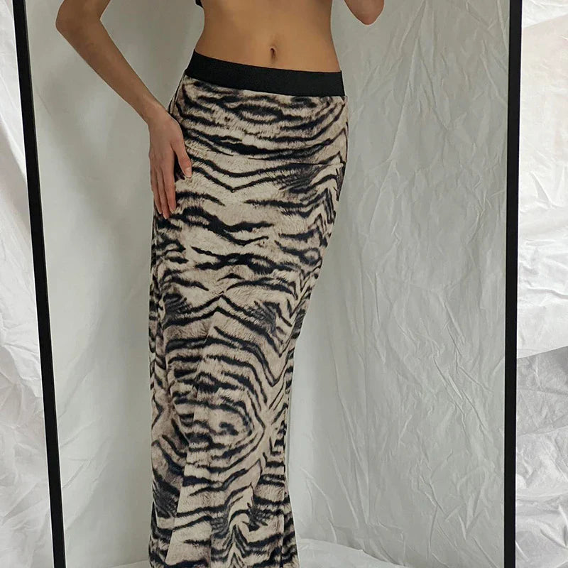 Skirts- Cozy Fur Textured Zebra Maxi Skirt- - IndioGear.com