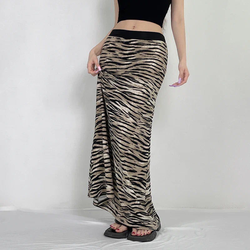 Skirts- Cozy Fur Textured Zebra Maxi Skirt- - IndioGear.com