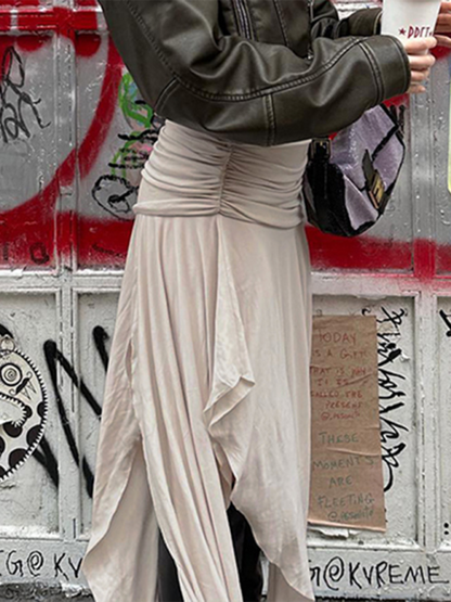 Skirts- Elegant Asymmetric Skirt with Ruched Waistband- - IndioGear.com