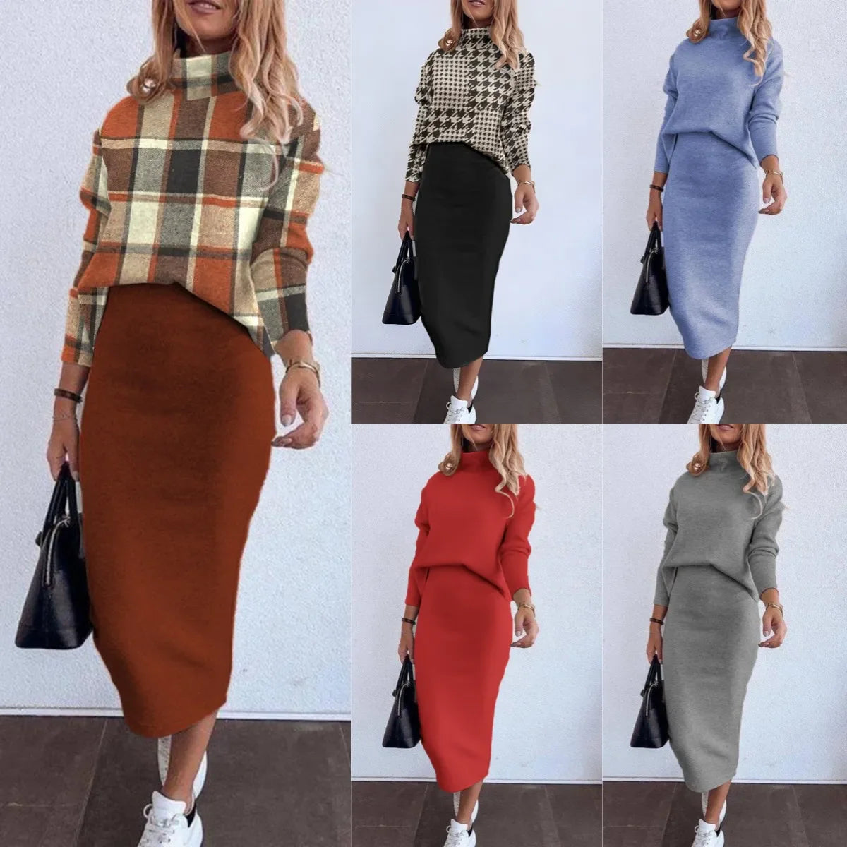 Skirts Matching Sets- Matching Skits & Top Outfit Set – Matching Set Long Sleeve Tops & Long Midi Skirts- - IndioGear.com