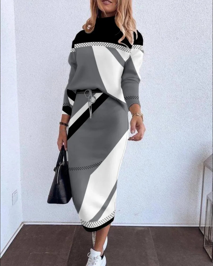 Skirts Matching Sets- Matching Skits & Top Outfit Set – Matching Set Long Sleeve Tops & Long Midi Skirts- Dark Grey- IndioGear.com