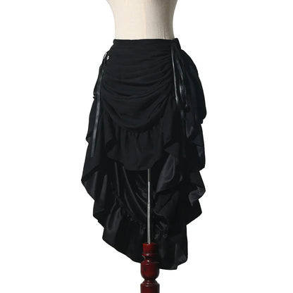 Skirts- Renaissance Fair Ready: High-Low Pirate Skirt for Timeless Elegance- Black- IndioGear.com