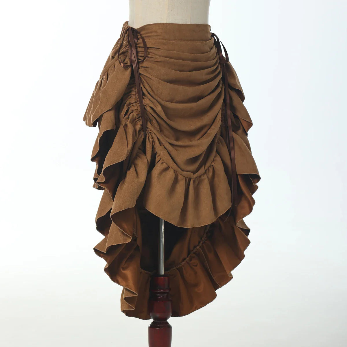 Skirts- Renaissance Fair Ready: High-Low Pirate Skirt for Timeless Elegance- Army Green Navy Blue Camel- IndioGear.com