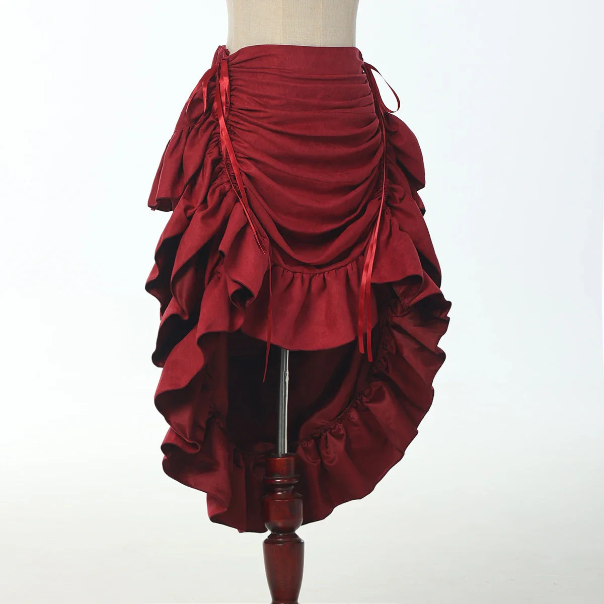 Skirts- Renaissance Fair Ready: High-Low Pirate Skirt for Timeless Elegance- Burgundy- IndioGear.com