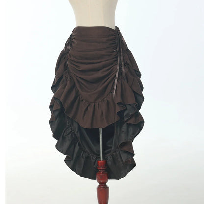 Skirts- Renaissance Fair Ready: High-Low Pirate Skirt for Timeless Elegance- Brown- IndioGear.com