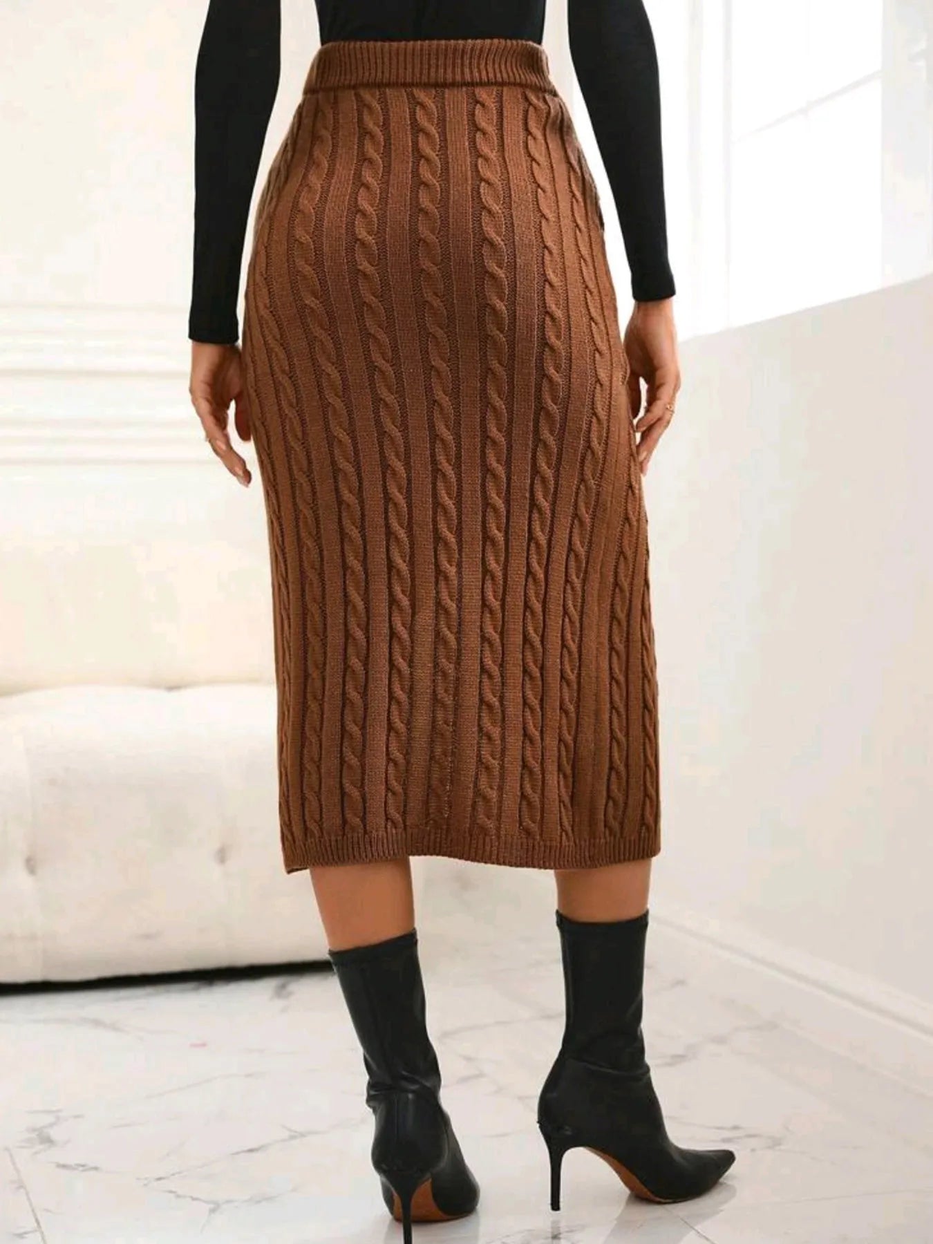 Skirts- Winter Knit Pencil Slit Skirt- - IndioGear.com