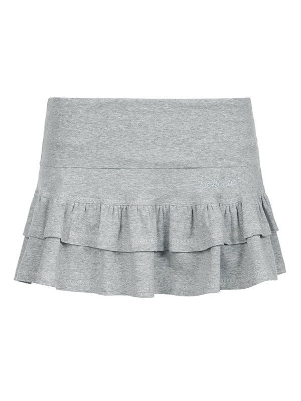 Gestufter Rüschen-Minirock mit integrierten Shorts für Damen