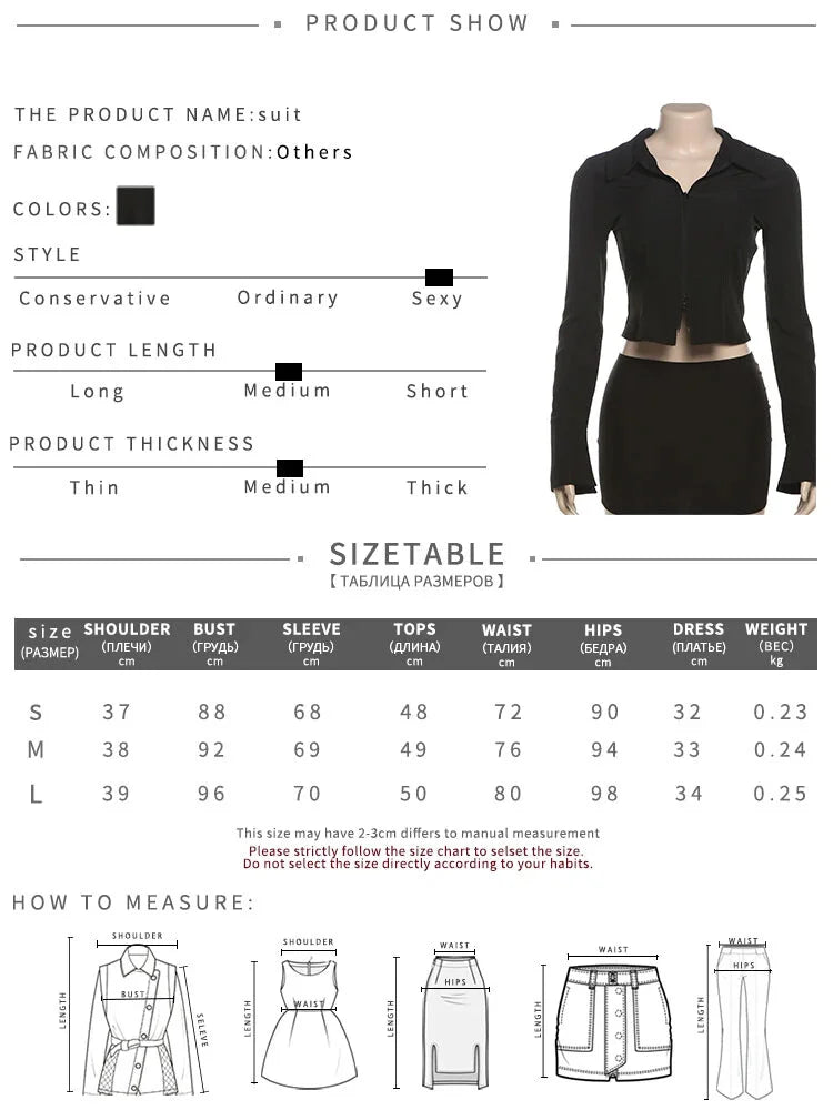 Skirts set- Zip-Up Collared Crop Top and Skirt Set for Urban Nights- - IndioGear.com