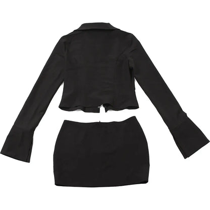 Skirts set- Zip-Up Collared Crop Top and Skirt Set for Urban Nights- - IndioGear.com