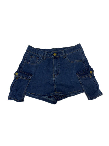 Skorts- Frayed Denim Skort Fringe Mini Skirt with Shorts- - IndioGear Women Clothing