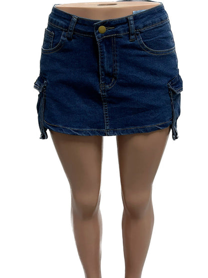 Skorts- Frayed Denim Skort Fringe Mini Skirt with Shorts- - IndioGear Women Clothing