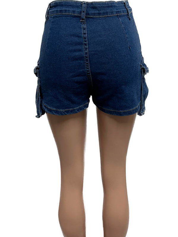 Skorts- Frayed Denim Skort Fringe Mini Skirt with Shorts- - IndioGear Women Clothing