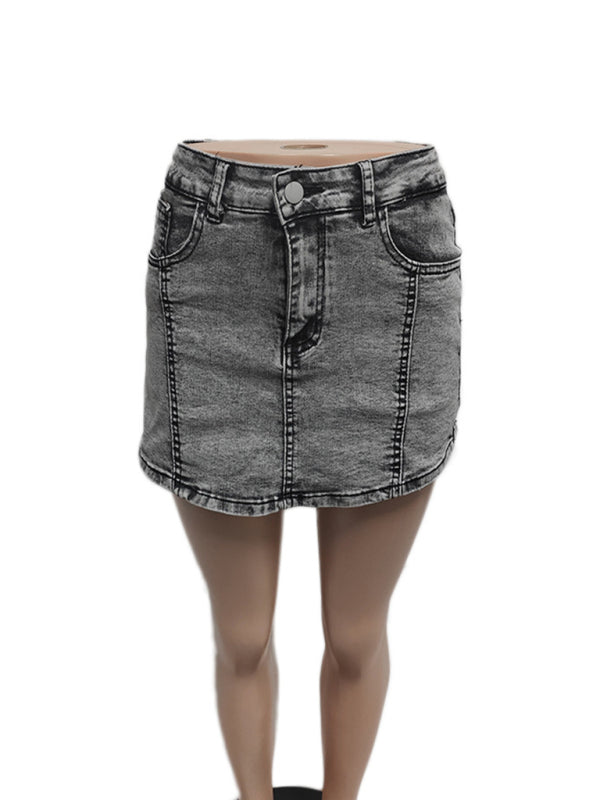 Skorts- Frayed Denim Skort Fringe Mini Skirt with Shorts- - IndioGear Women Clothing