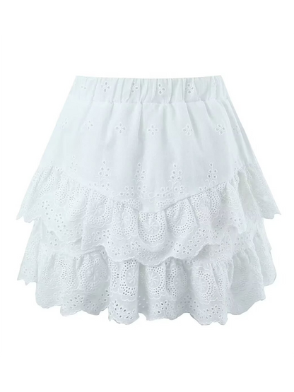 Skrits- Artisanal Beauty Women's Cotton Embroidered Layered Mini Skirt- - IndioGear Fashion and Gear