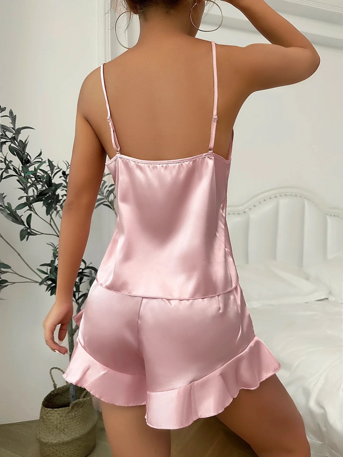 Sleepwear- Elegant Nightwear Trio: Satin Robe, Cami Top & Shorts- - IndioGear Women Clothing