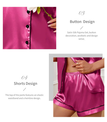 Sleepwear- Elegant Satin Pajama Top & Shorts Set – Lounge in Style- - IndioGear Women Clothing