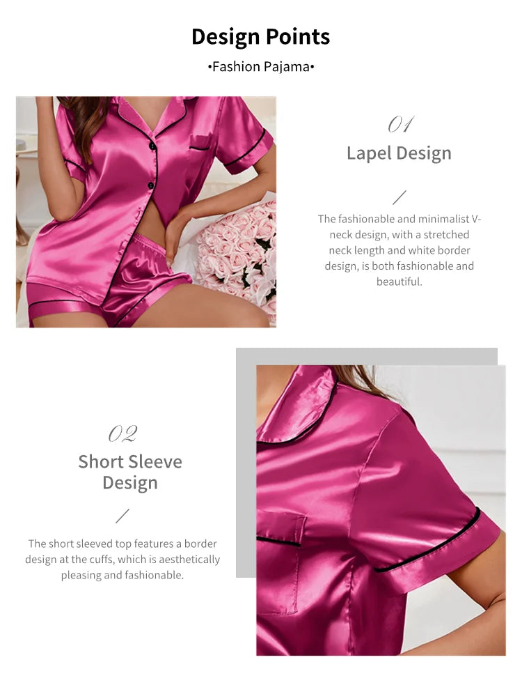 Sleepwear- Elegant Satin Pajama Top & Shorts Set – Lounge in Style- - IndioGear Women Clothing