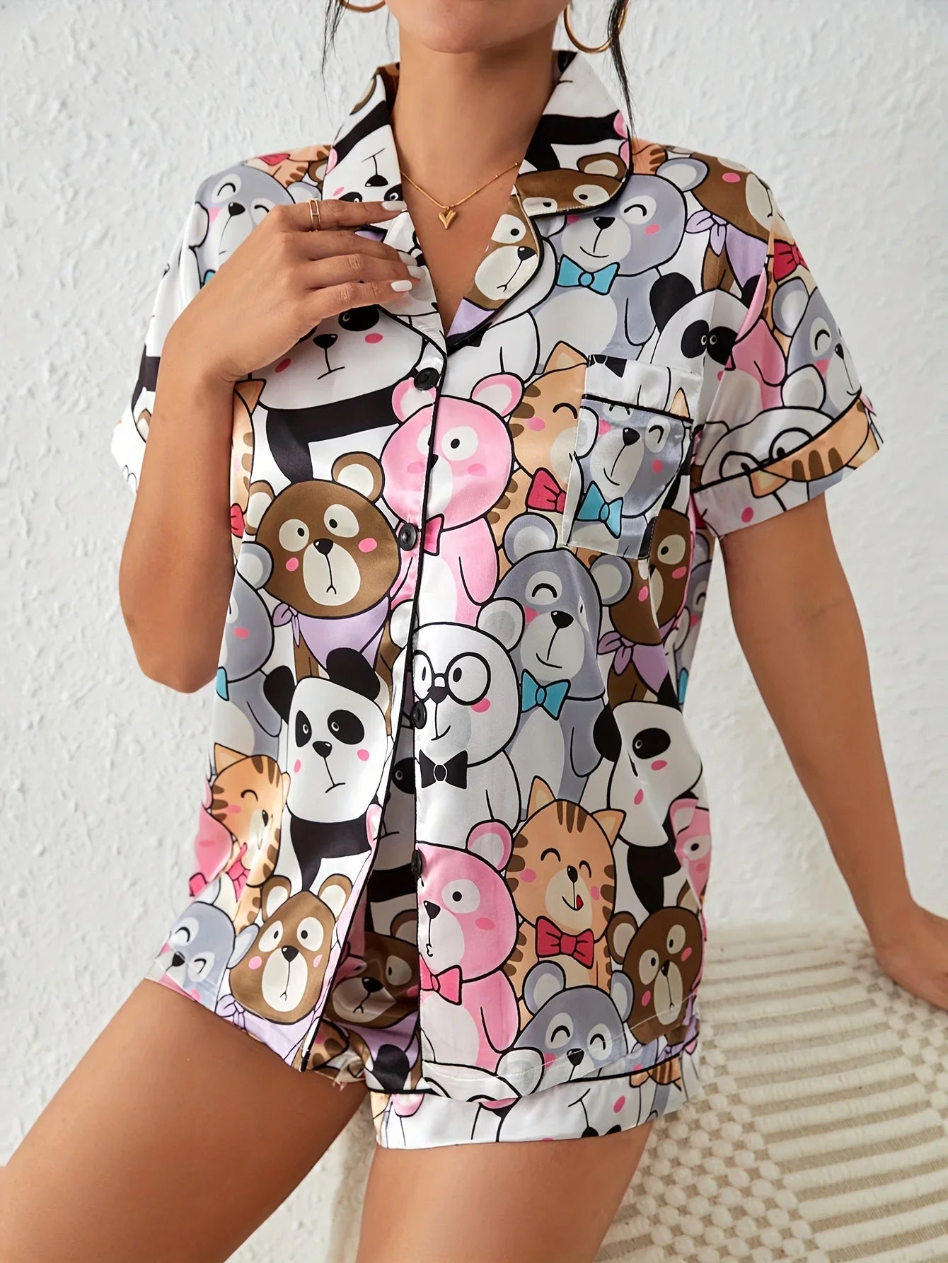 Sleepwear- Panda Party Pajama Set- - IndioGear Women Clothing