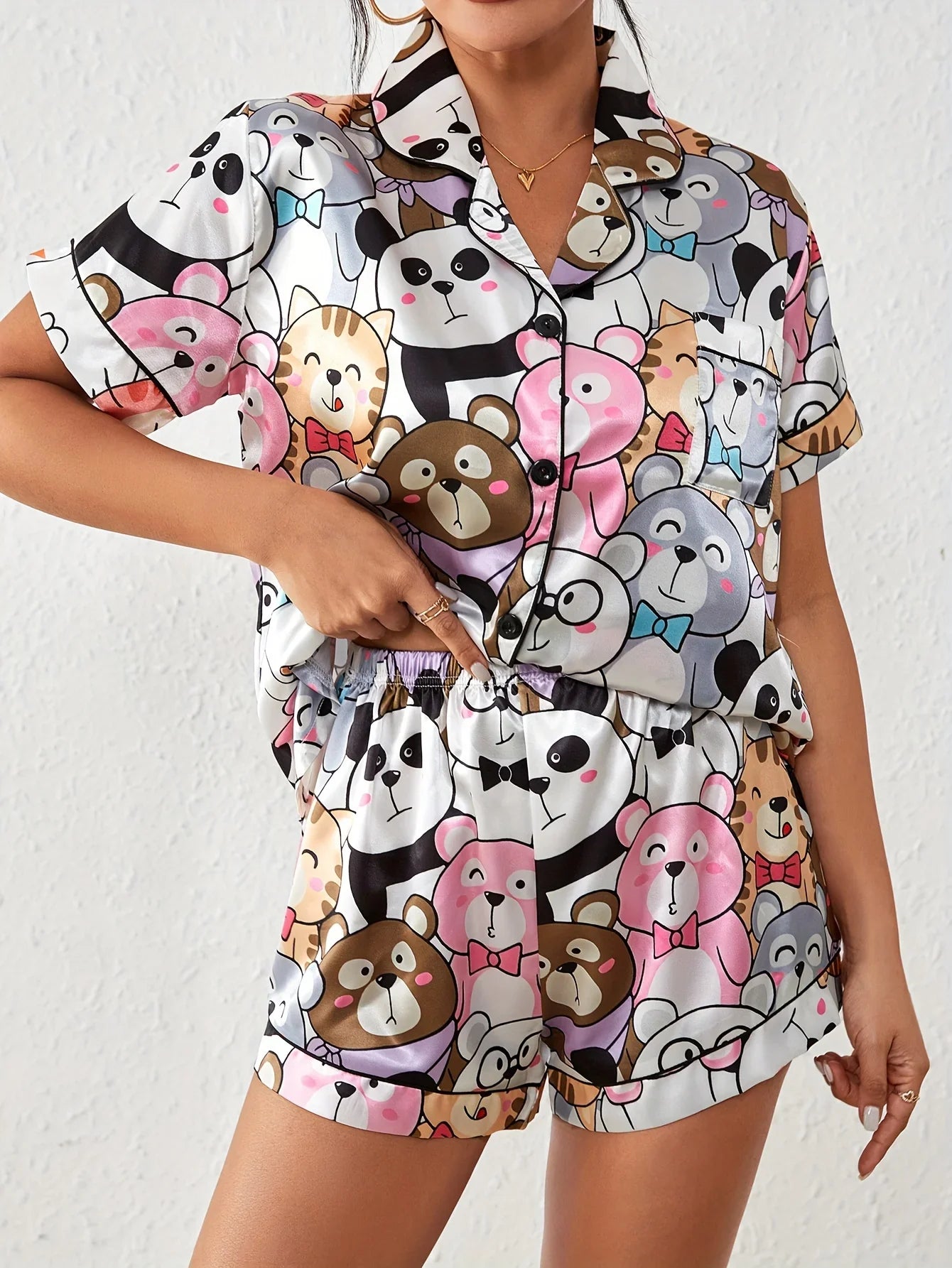 Sleepwear- Panda Party Pajama Set- - IndioGear Women Clothing