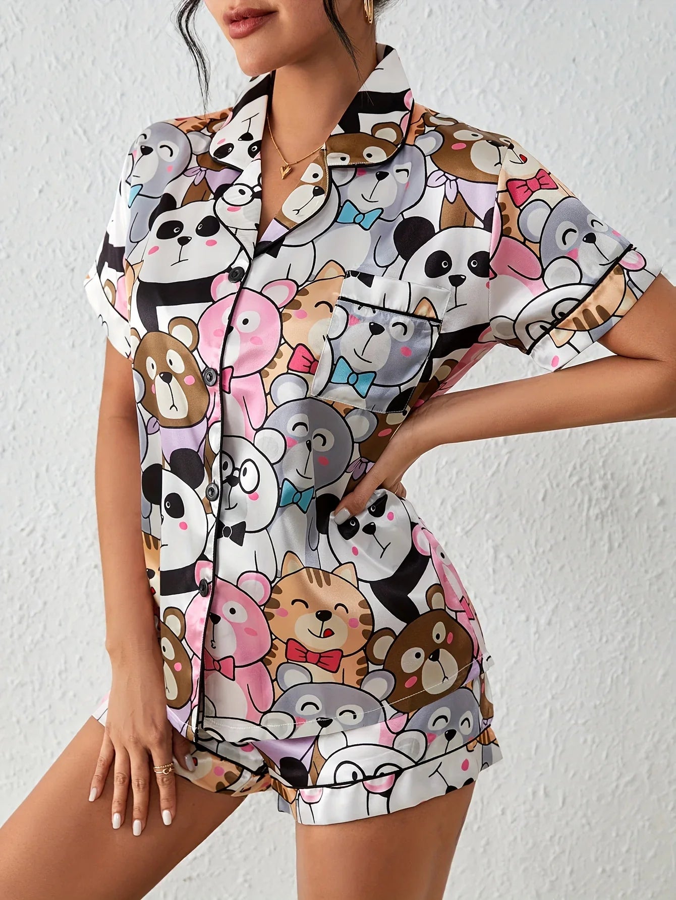 Sleepwear- Panda Party Pajama Set- Panda Print- IndioGear Women Clothing