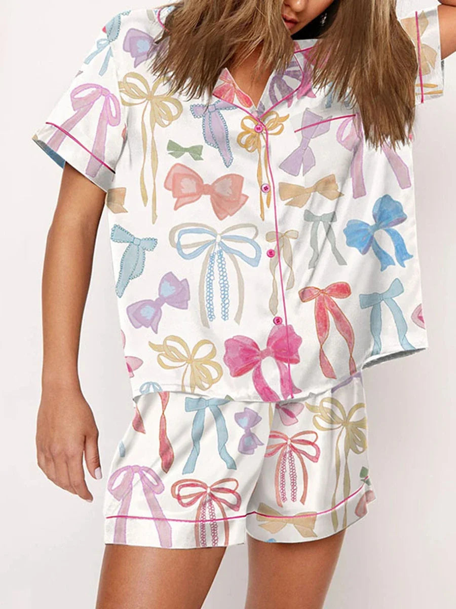 Sleepwear- Satin Nightwear Women's Clothing Print Pajama Matching Set with Shorts & Shirts- - IndioGear Fashion and Gear